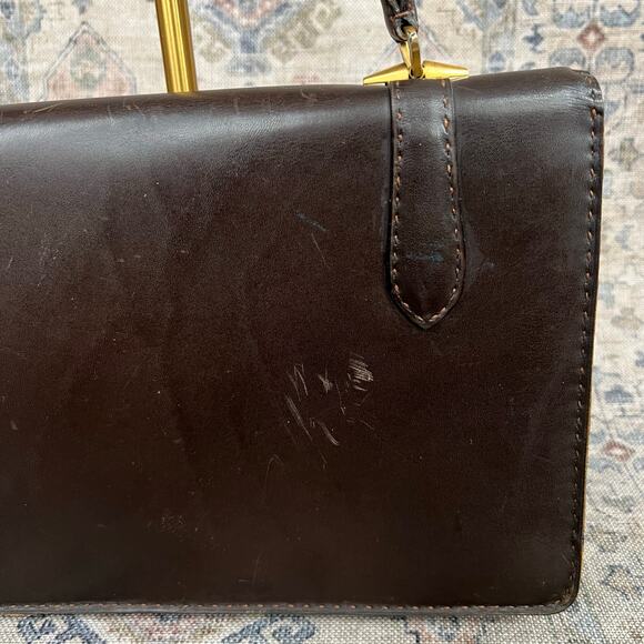 Vintage 50s Del Taglia Italian Leather Top Handle Bag Brown Structured Handbag - Picture 7 of 14